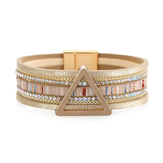 Bracelet en cuir motif triangle femme | Bracelet chic et tendance Beige