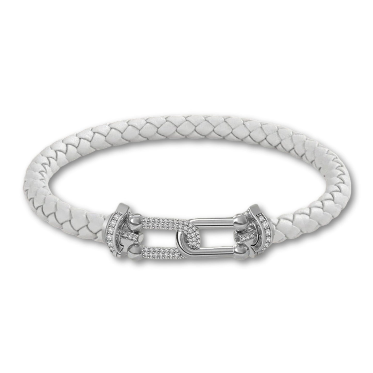 Bracelet en cuir tressé pour femme fermoir argenté chic Blanc / 16cm