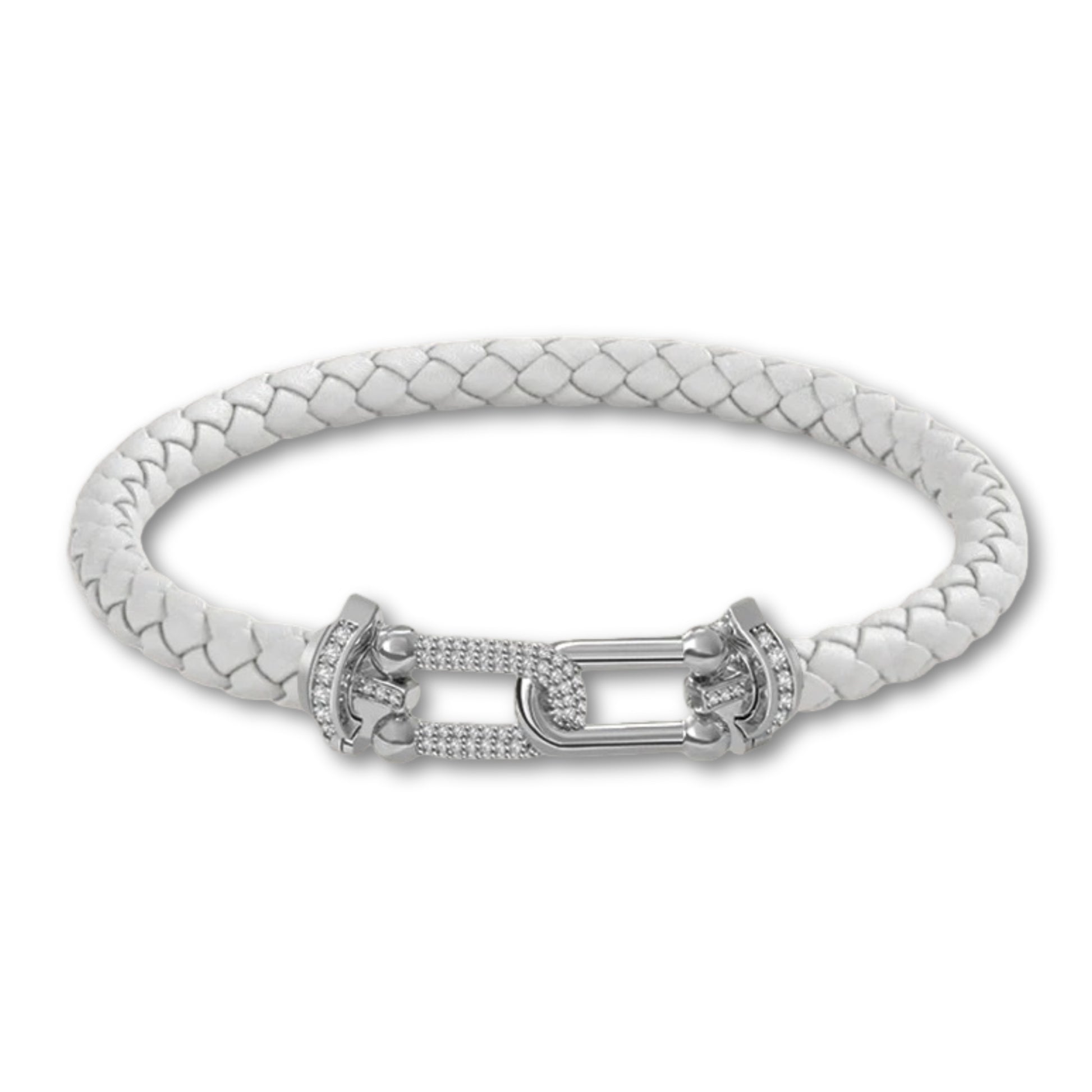 Bracelet en cuir tressé pour femme fermoir argenté chic Blanc / 16cm