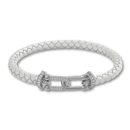 Bracelet en cuir tressé pour femme fermoir argenté chic Blanc / 16cm