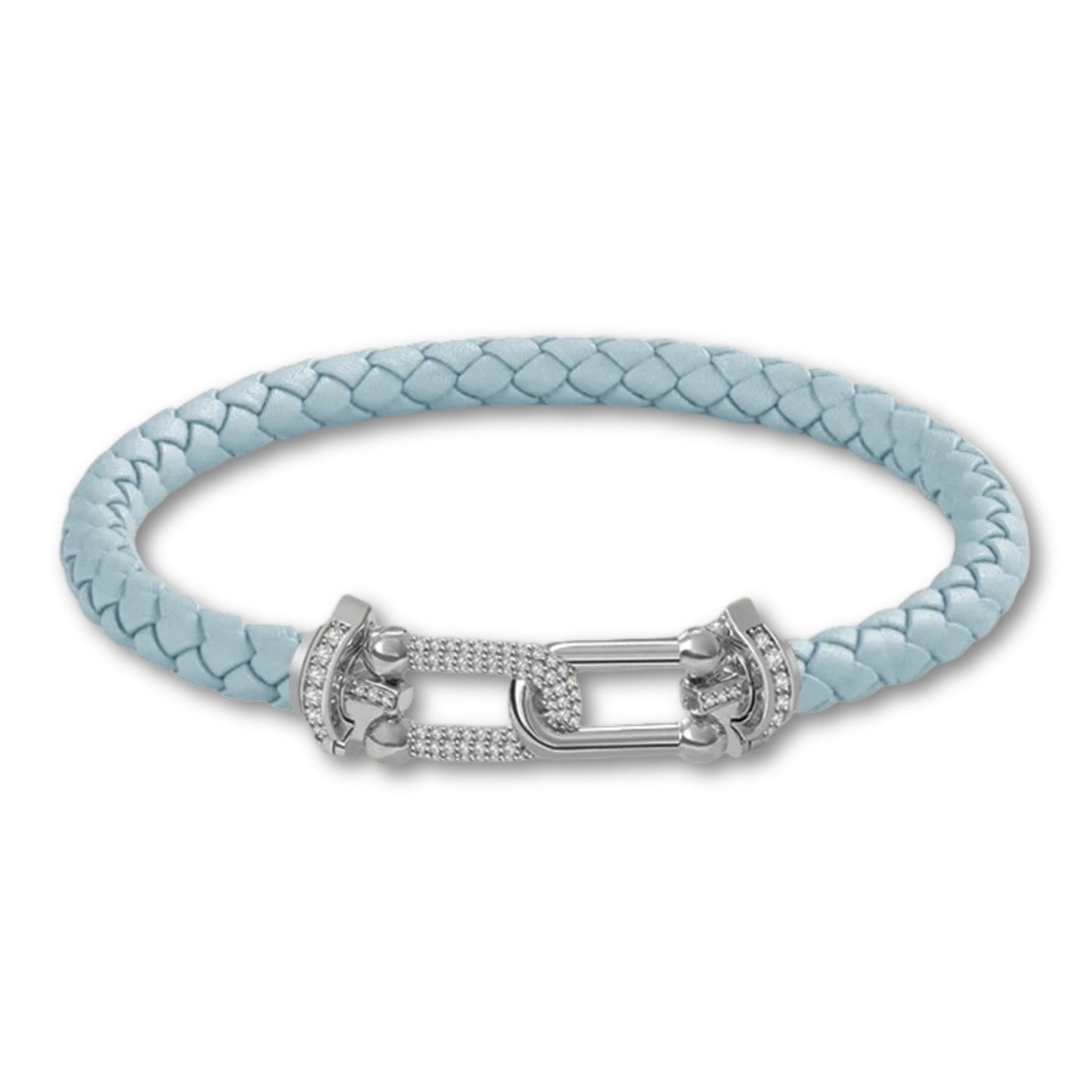 Bracelet en cuir tressé pour femme fermoir argenté chic Bleu Clair / 16cm