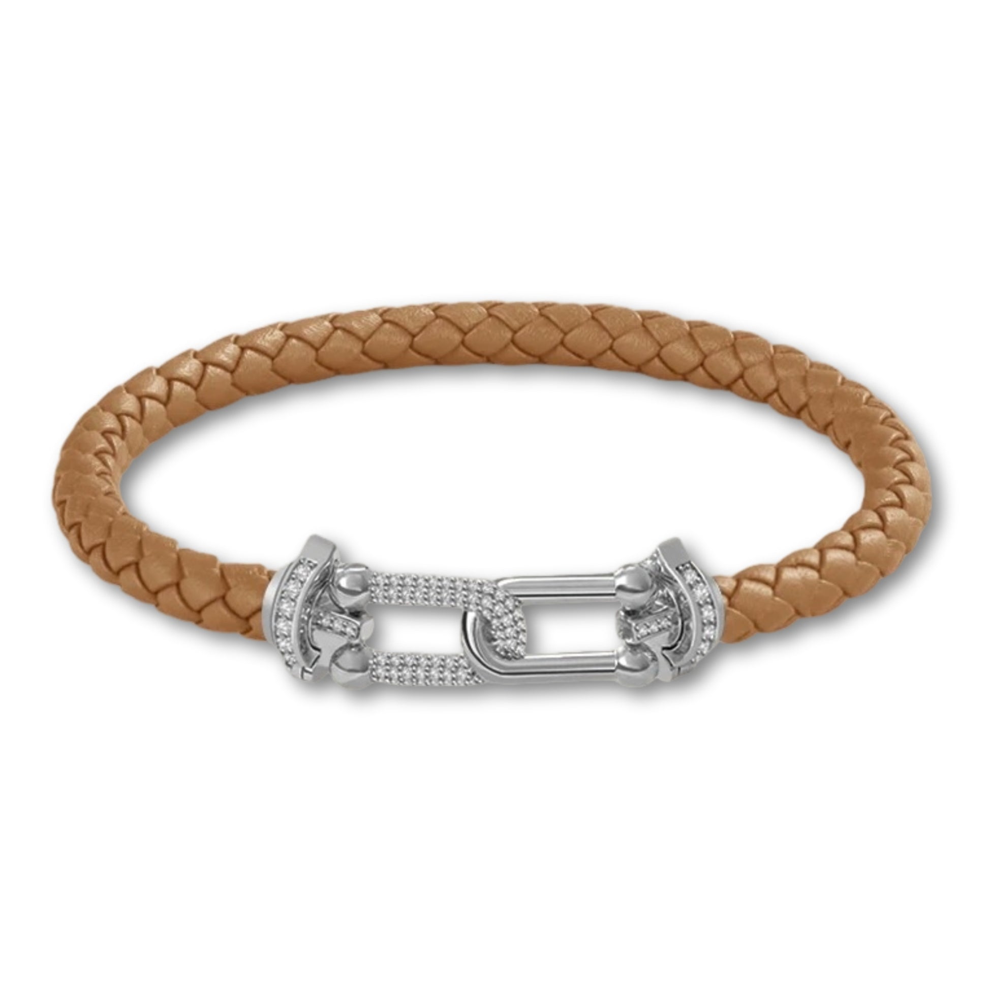 Bracelet en cuir tressé pour femme fermoir argenté chic Khaki / 16cm