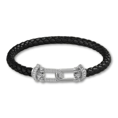 Bracelet en cuir tressé pour femme fermoir argenté chic Noir / 16cm