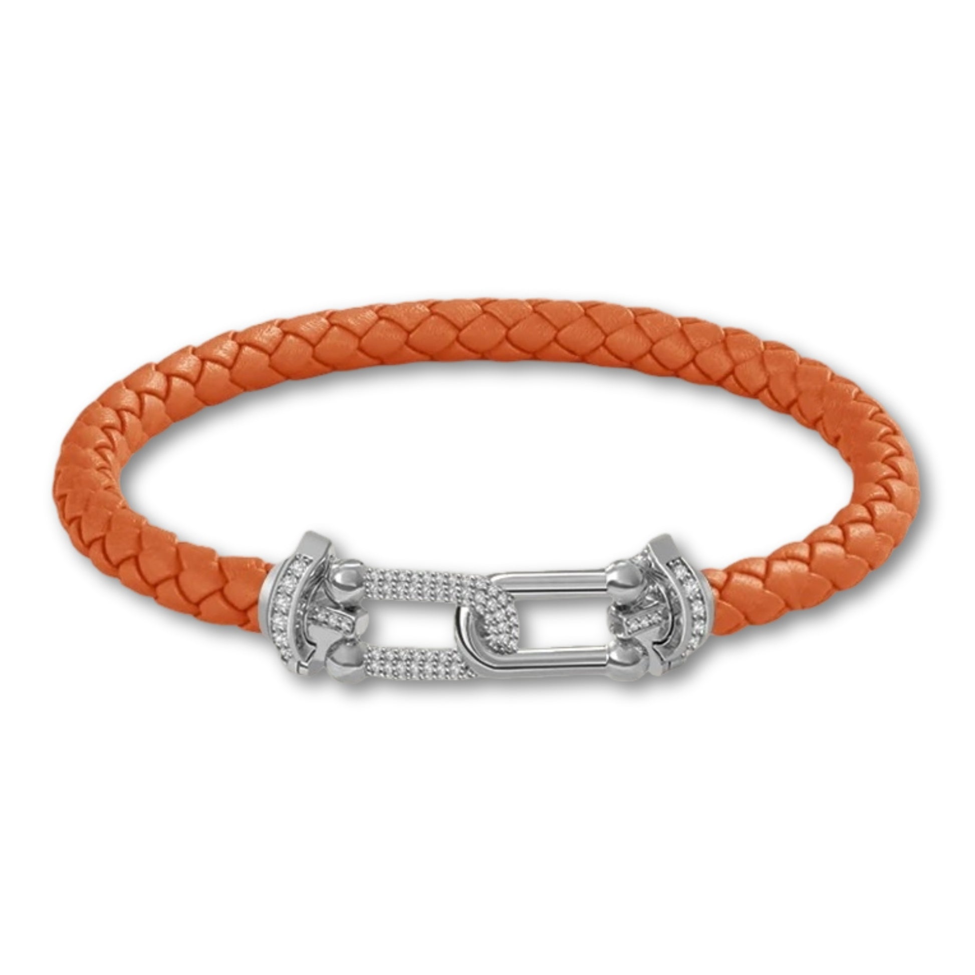 Bracelet en cuir tressé pour femme fermoir argenté chic Orange / 16cm
