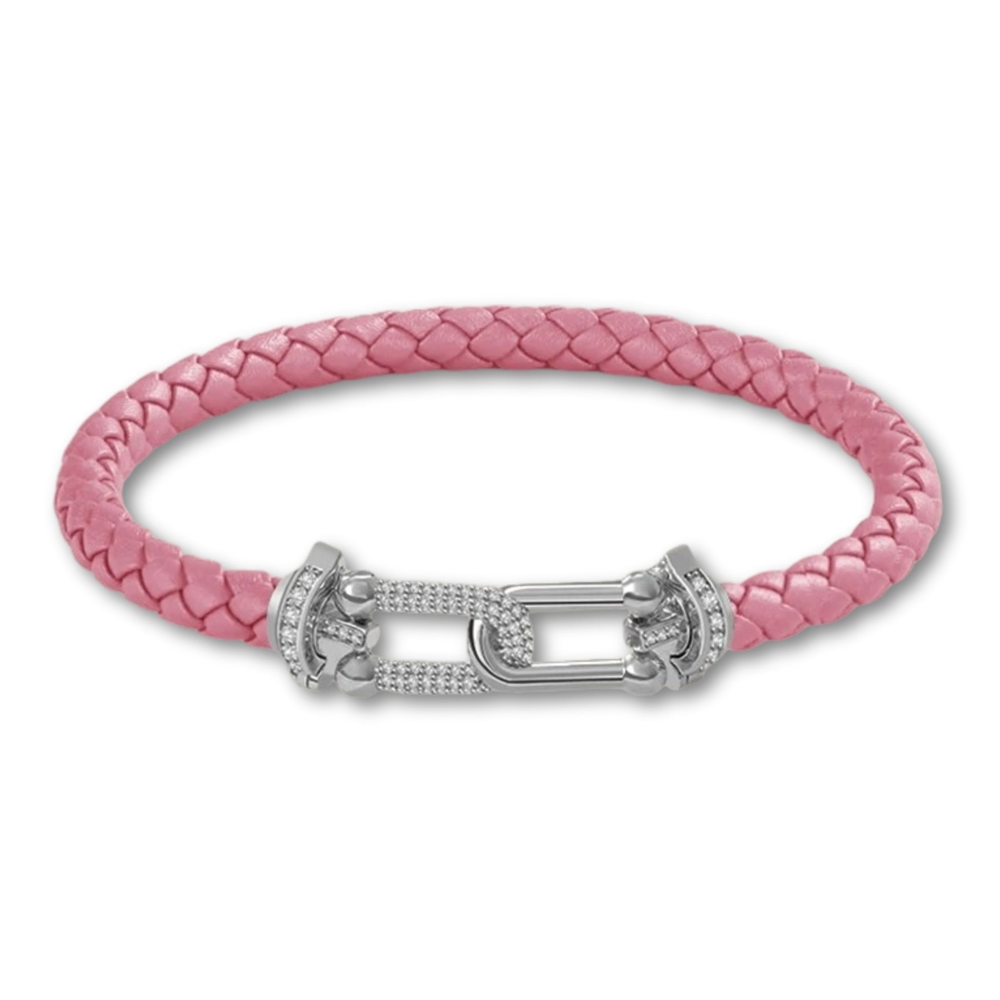 Bracelet en cuir tressé pour femme fermoir argenté chic Rose / 16cm