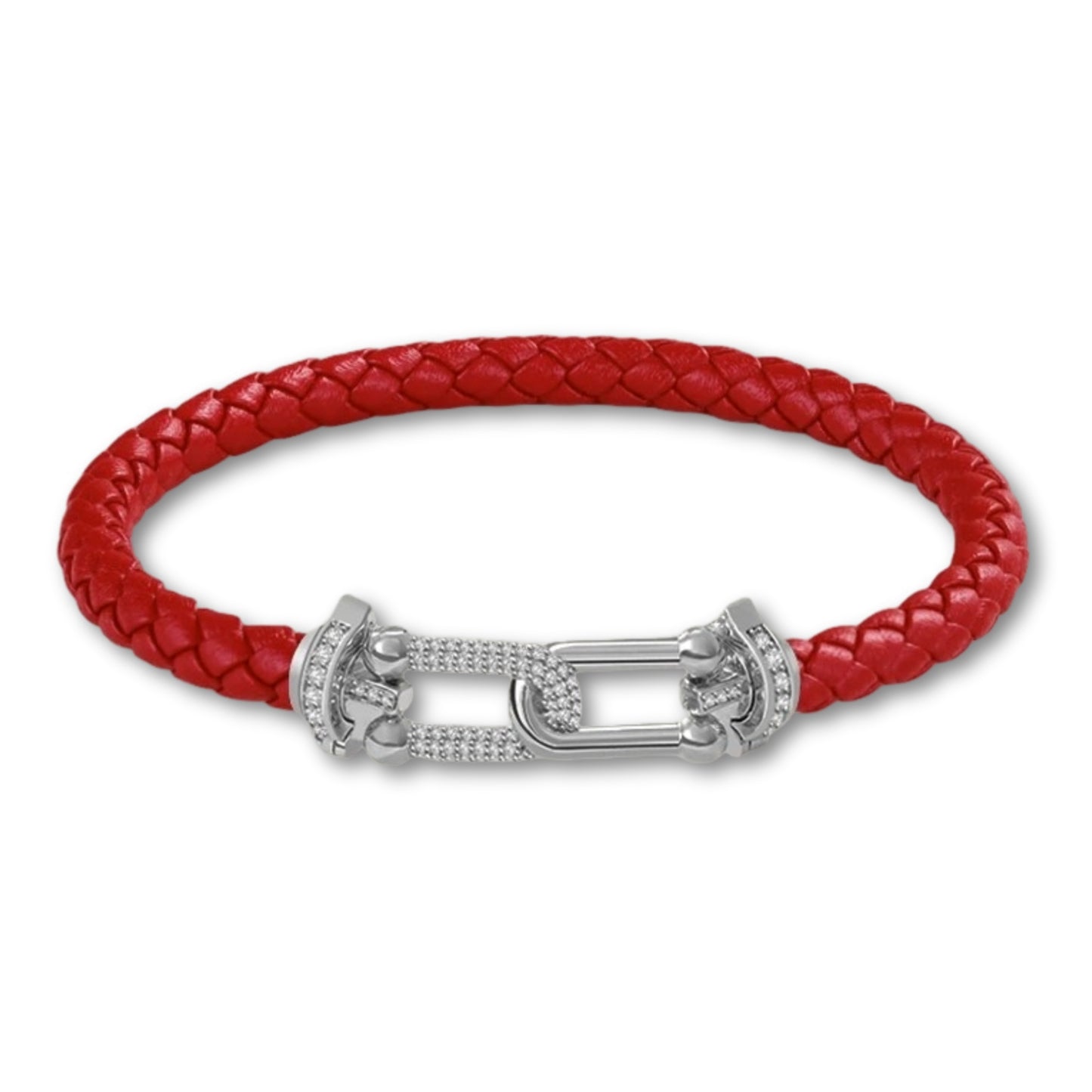 Bracelet en cuir tressé pour femme fermoir argenté chic Rouge / 16cm