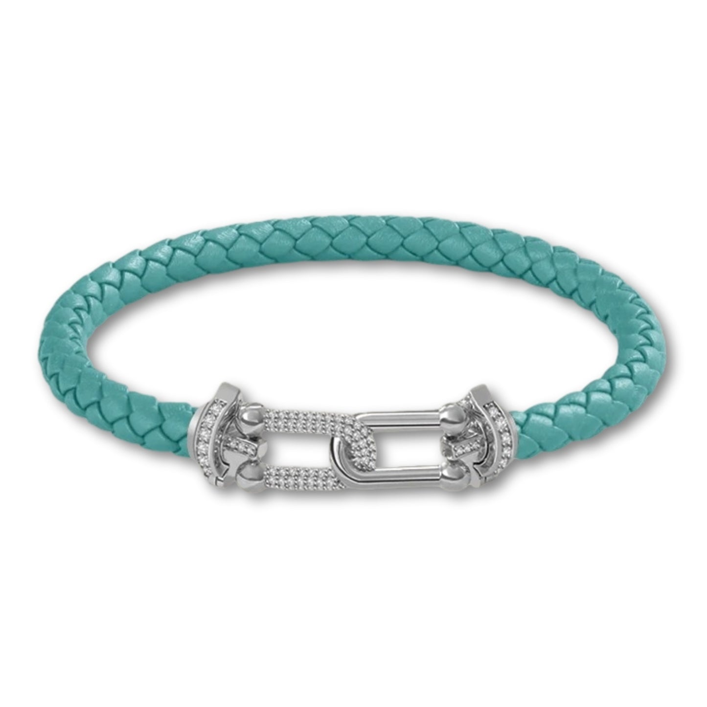 Bracelet en cuir tressé pour femme fermoir argenté chic Vert d'eau / 16cm