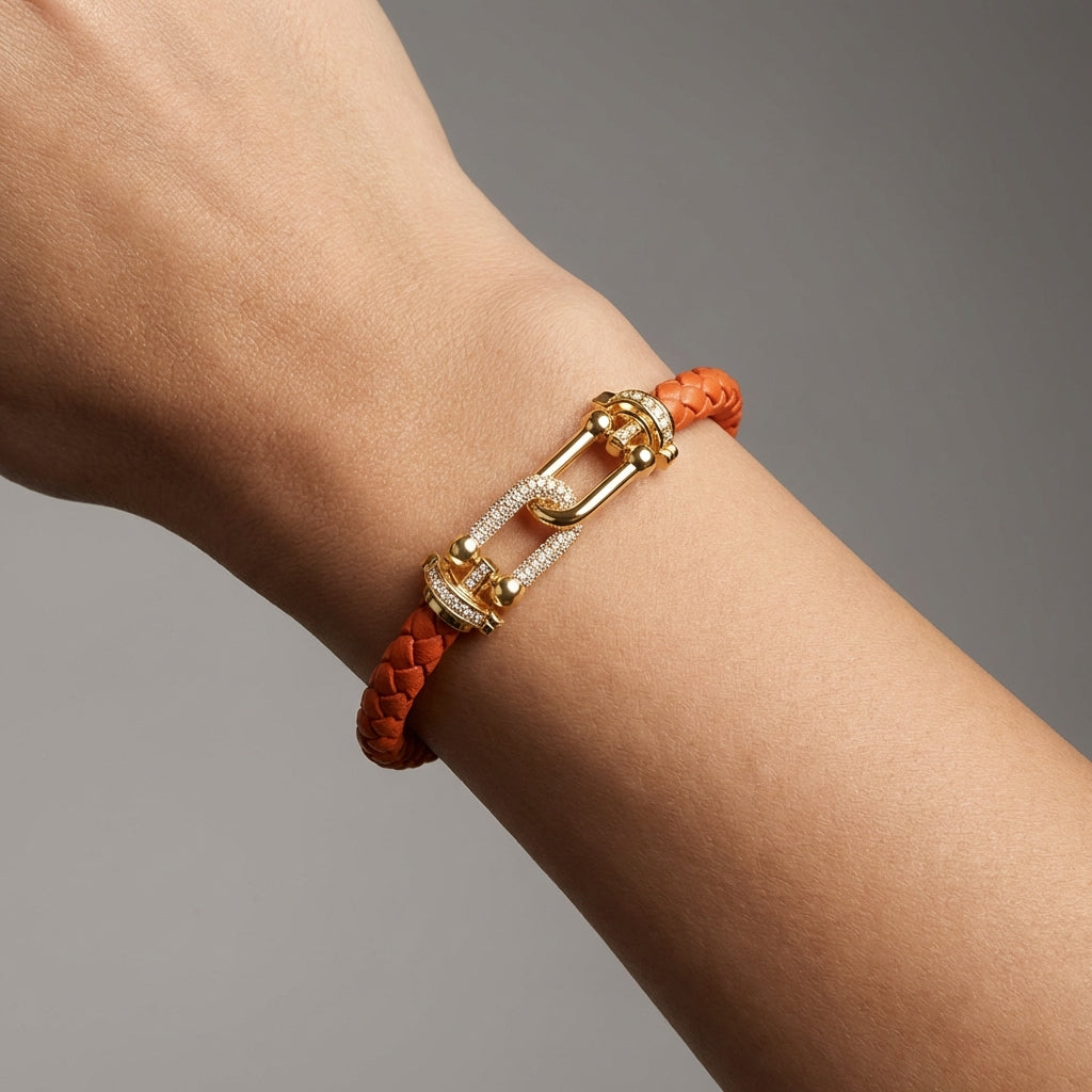 Bracelet en cuir tressé pour femme fermoir doré – 12 couleurs