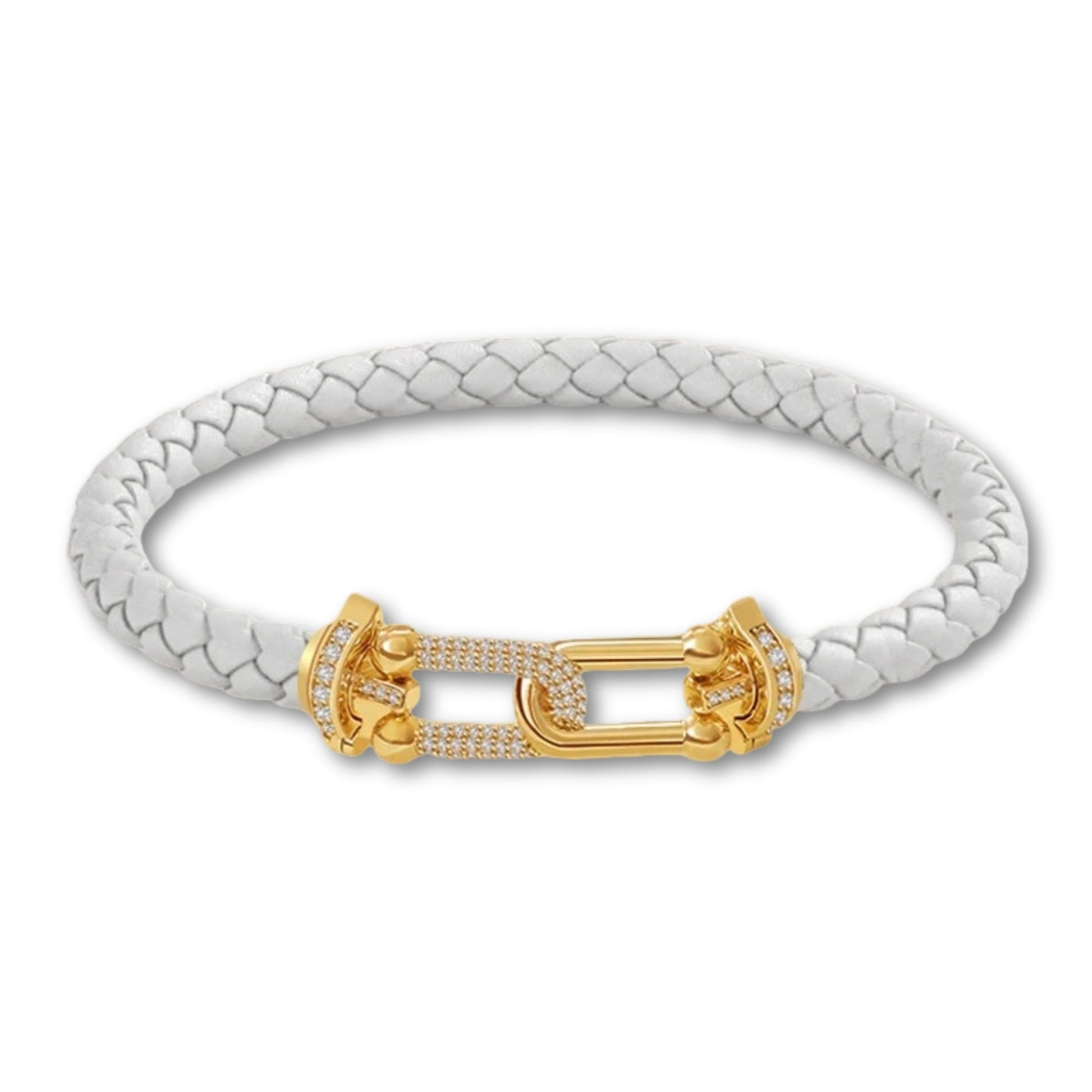 Bracelet en cuir tressé pour femme fermoir doré – 12 couleurs Blanc / 16cm