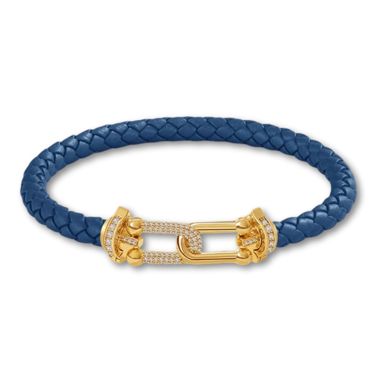 Bracelet en cuir tressé pour femme fermoir doré – 12 couleurs Bleu Foncé / 16cm