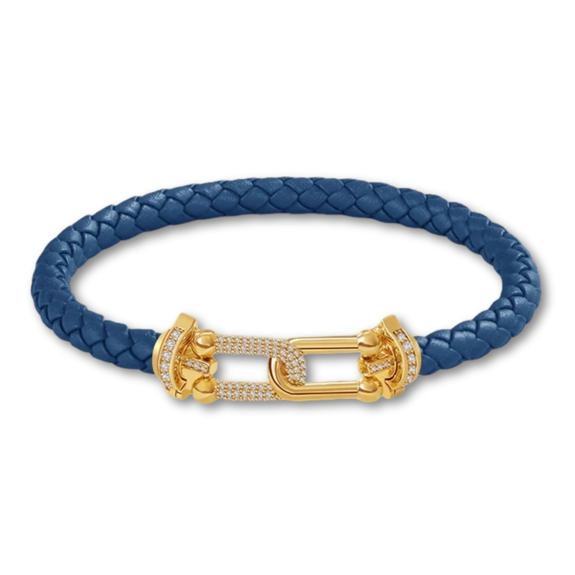 Bracelet en cuir tressé pour femme fermoir doré – 12 couleurs Bleu Foncé / 16cm