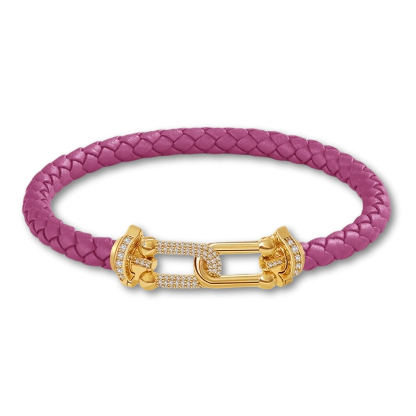 Bracelet en cuir tressé pour femme fermoir doré – 12 couleurs Fushia / 16cm