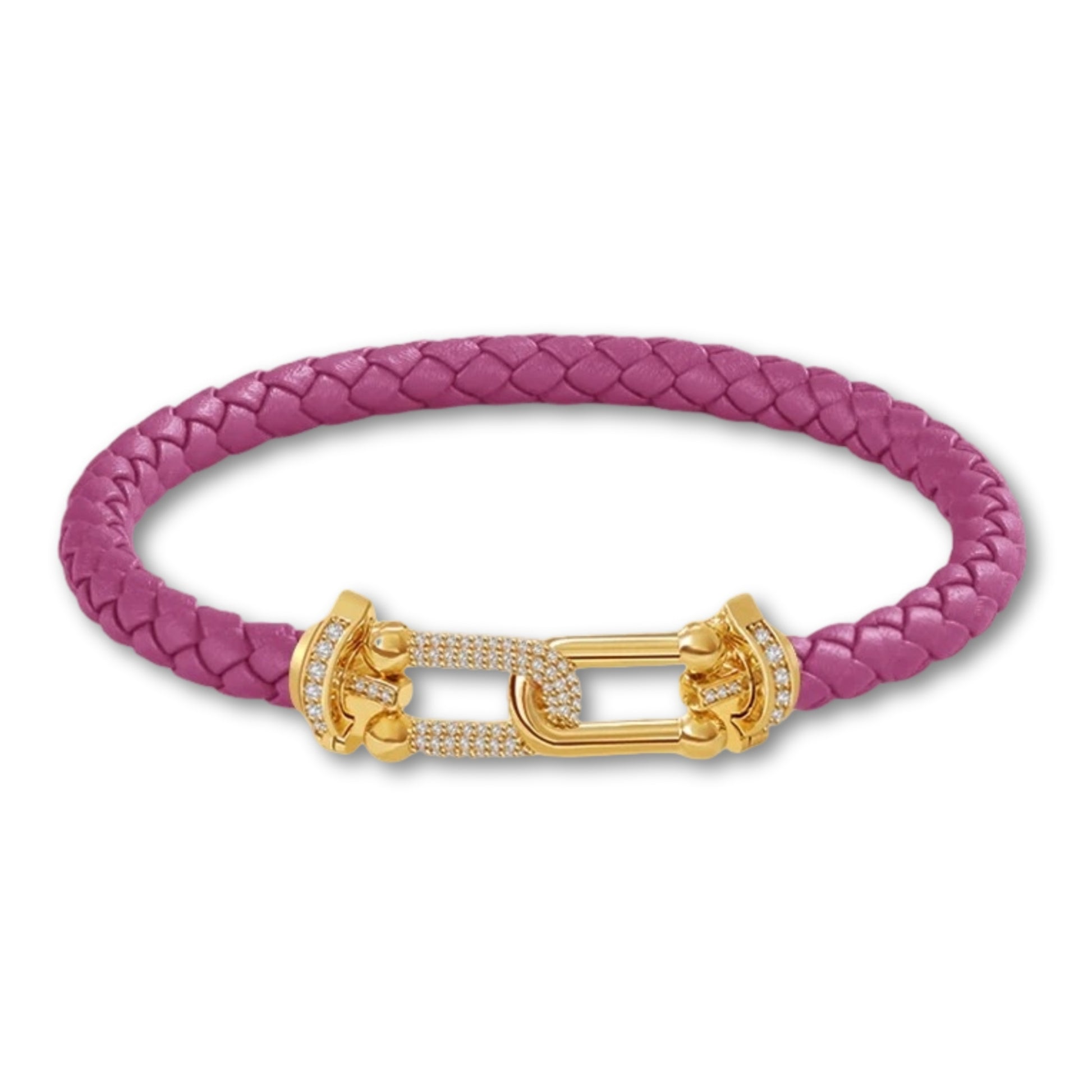 Bracelet en cuir tressé pour femme fermoir doré – 12 couleurs Fushia / 16cm