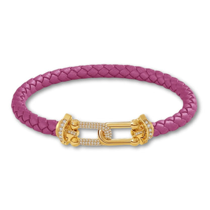 Bracelet en cuir tressé pour femme fermoir doré – 12 couleurs Fushia / 16cm
