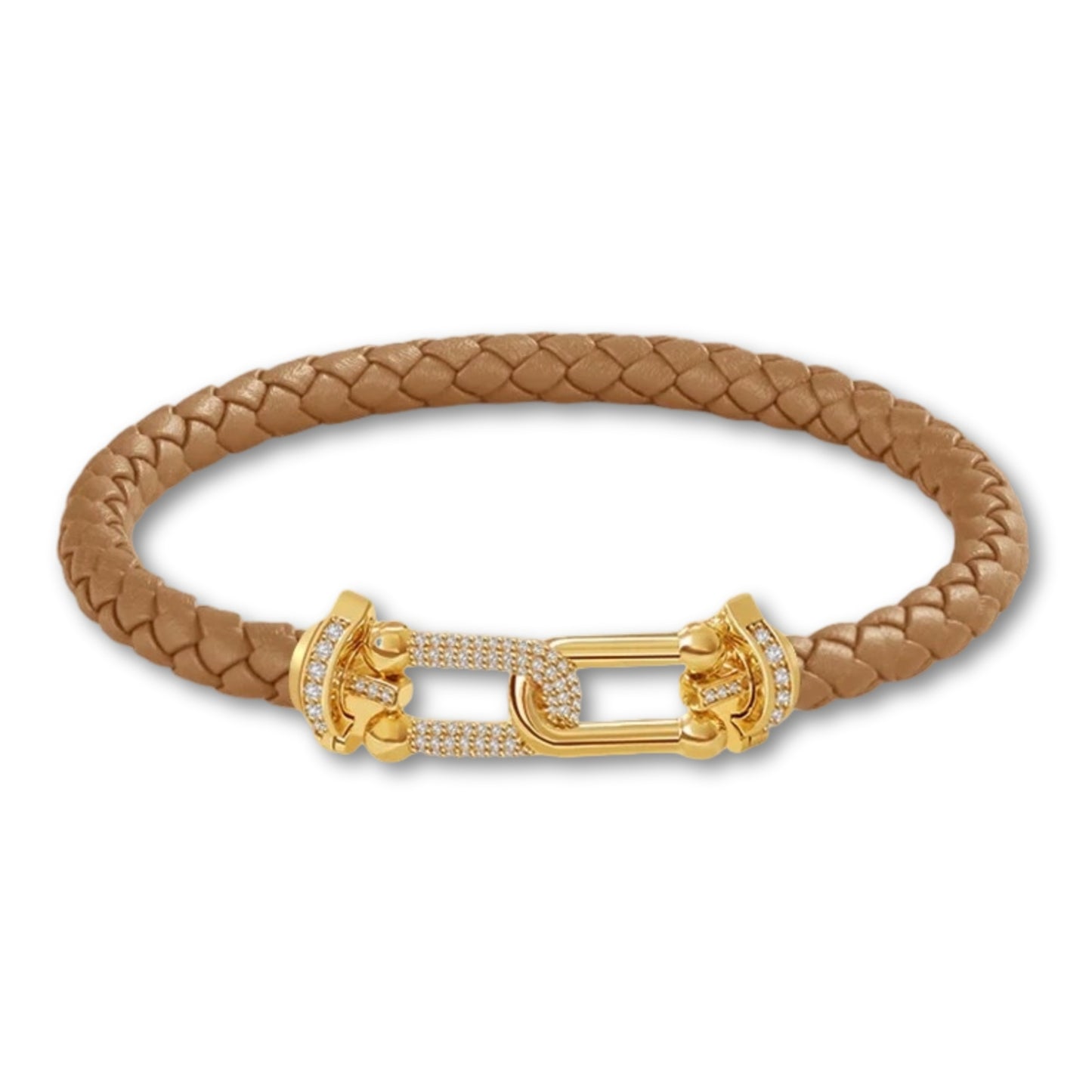 Bracelet en cuir tressé pour femme fermoir doré – 12 couleurs Khaki / 16cm