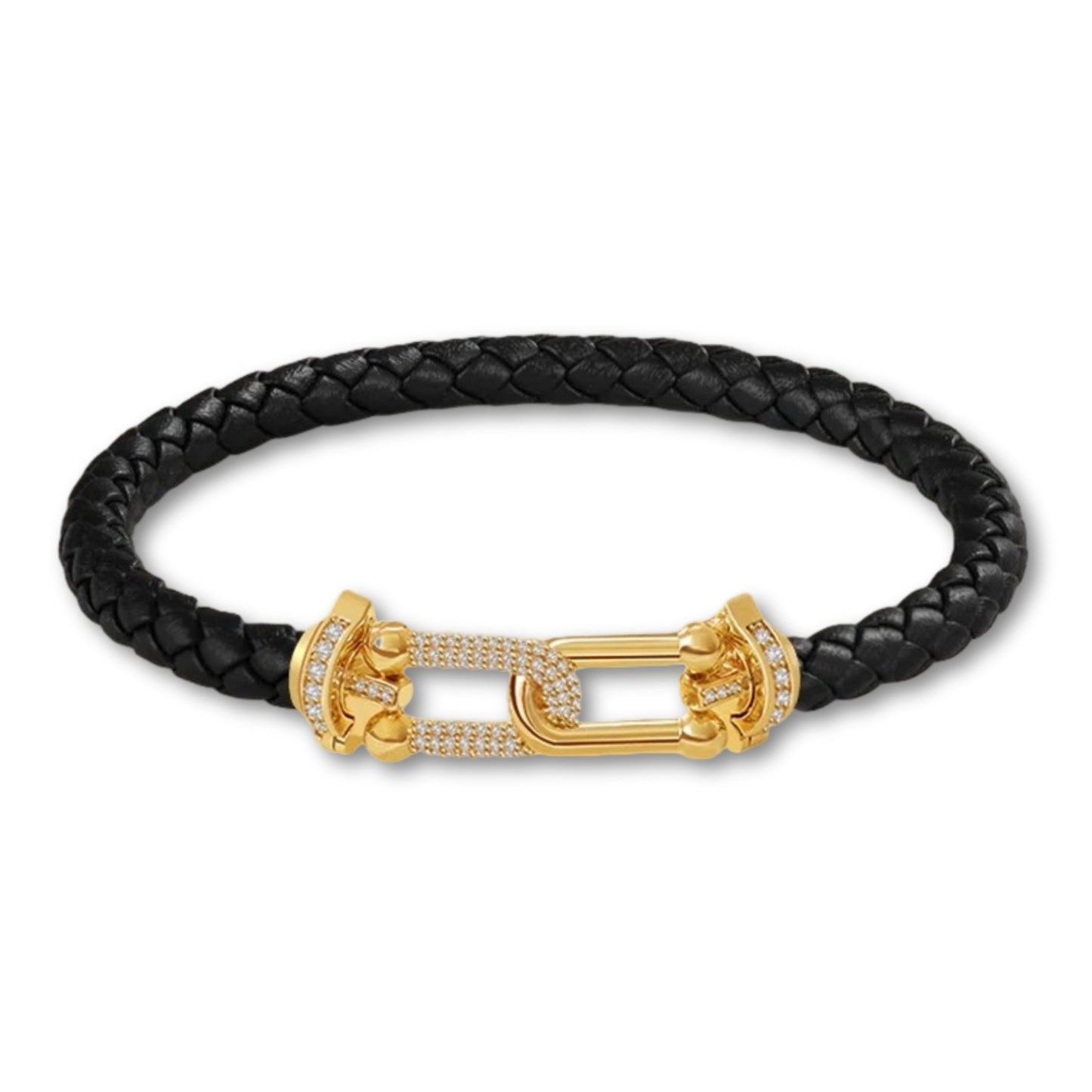 Bracelet en cuir tressé pour femme fermoir doré – 12 couleurs Noir / 16cm