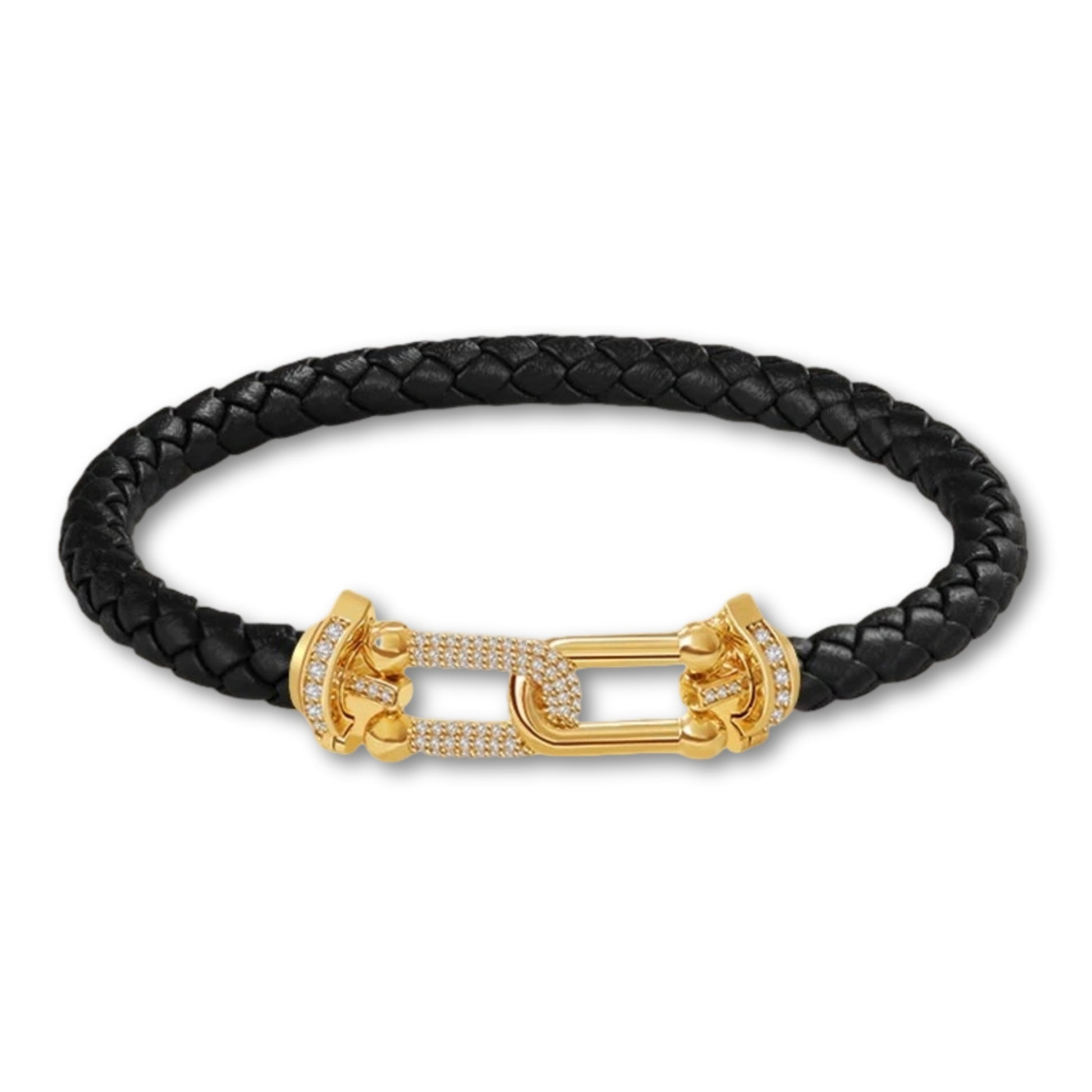 Bracelet en cuir tressé pour femme fermoir doré – 12 couleurs Noir / 16cm