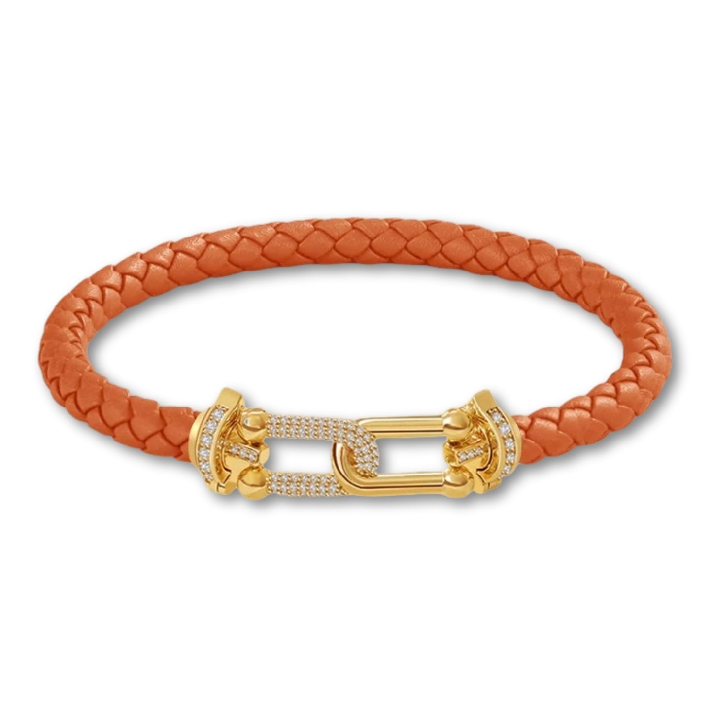 Bracelet en cuir tressé pour femme fermoir doré – 12 couleurs Orange / 16cm