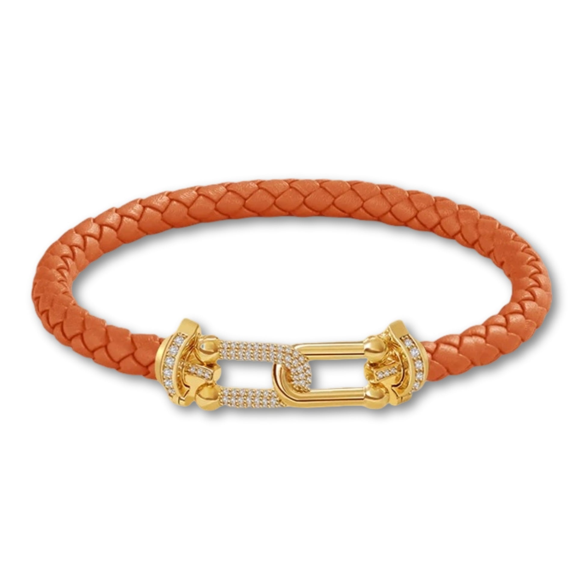 Bracelet en cuir tressé pour femme fermoir doré – 12 couleurs Orange / 16cm