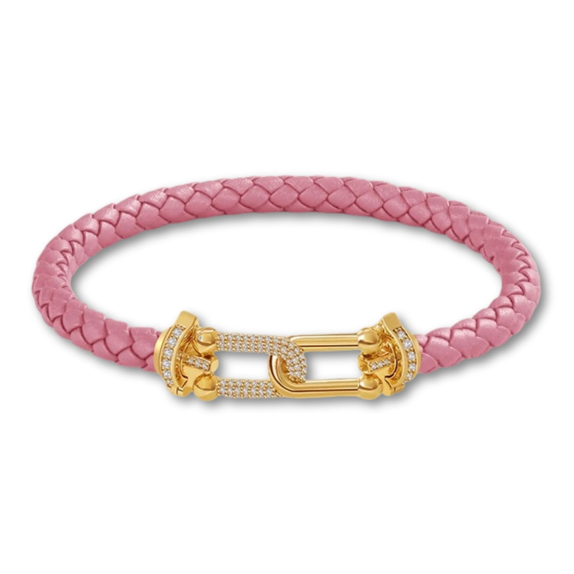 Bracelet en cuir tressé pour femme fermoir doré – 12 couleurs Rose / 16cm