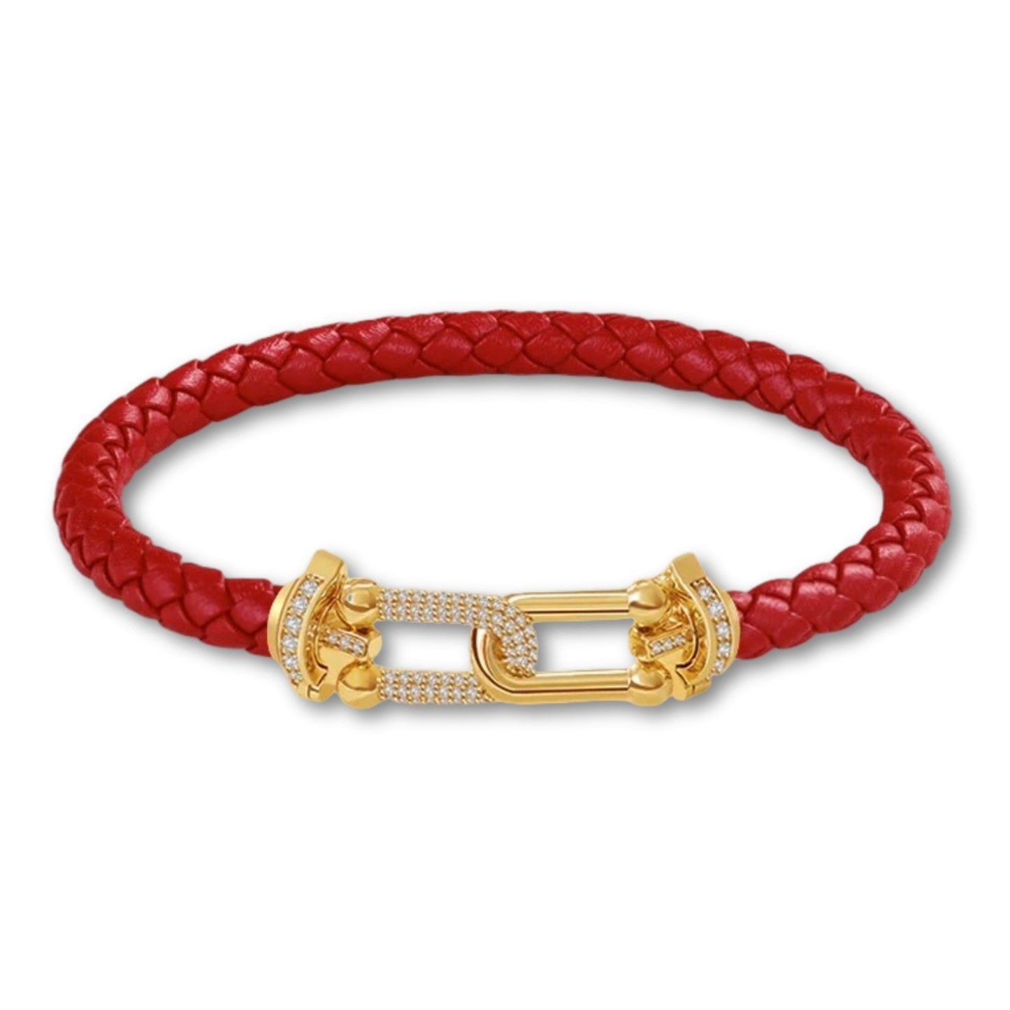 Bracelet en cuir tressé pour femme fermoir doré – 12 couleurs Rouge / 16cm