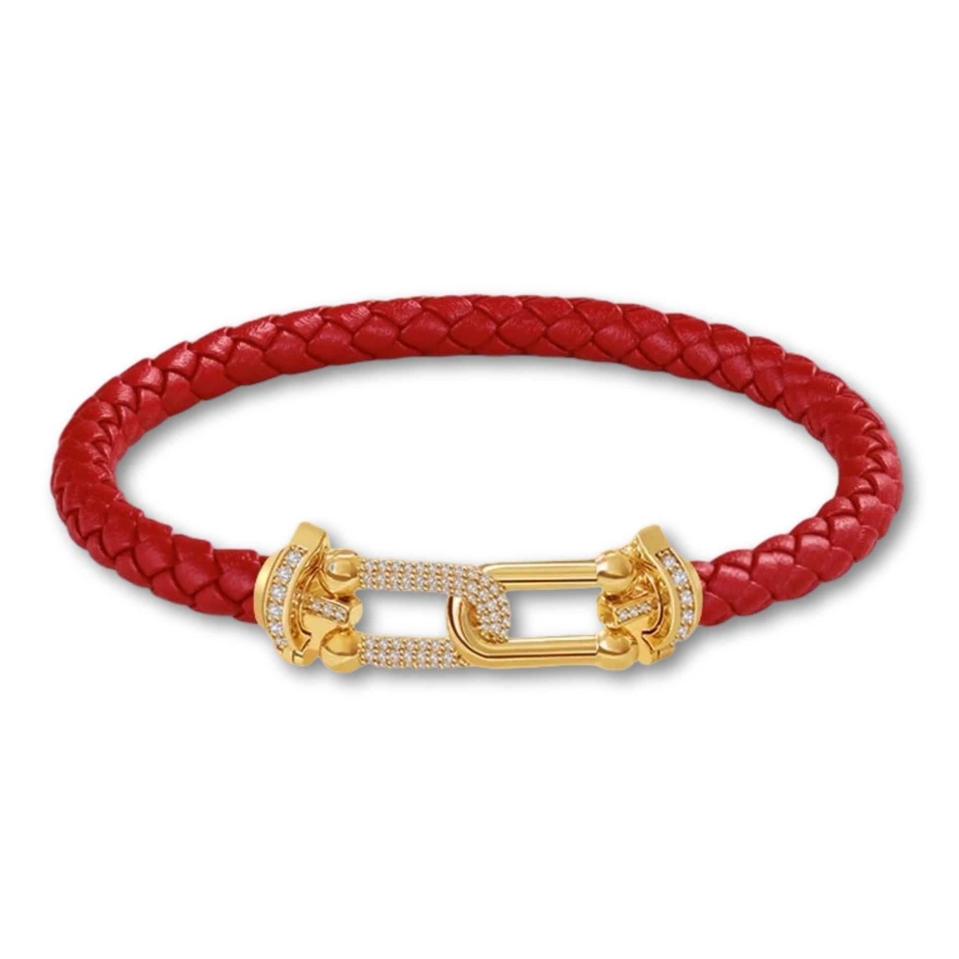 Bracelet en cuir tressé pour femme fermoir doré – 12 couleurs Rouge / 16cm