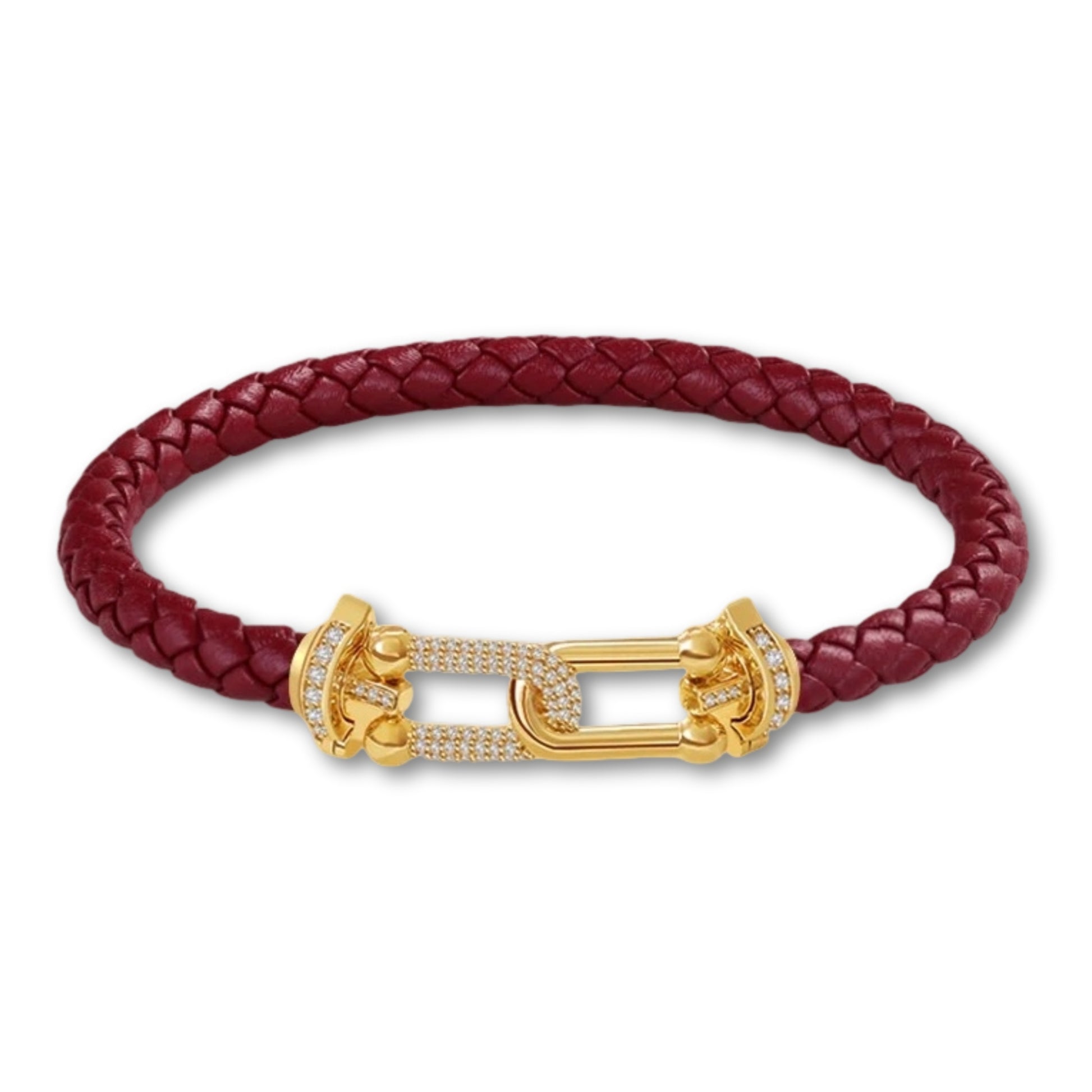 Bracelet en cuir tressé pour femme fermoir doré – 12 couleurs Rouge Foncé / 16cm