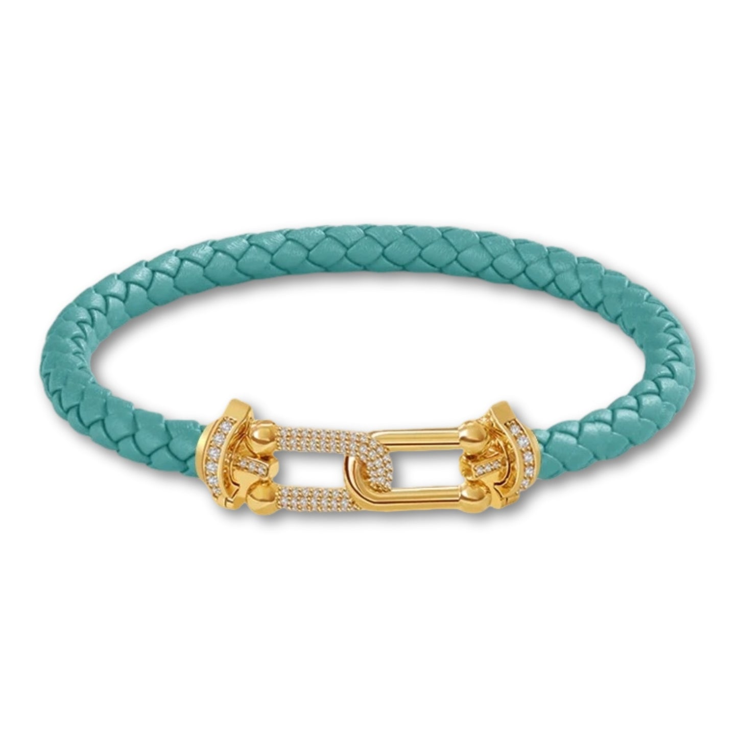 Bracelet en cuir tressé pour femme fermoir doré – 12 couleurs Vert D'eau / 16cm