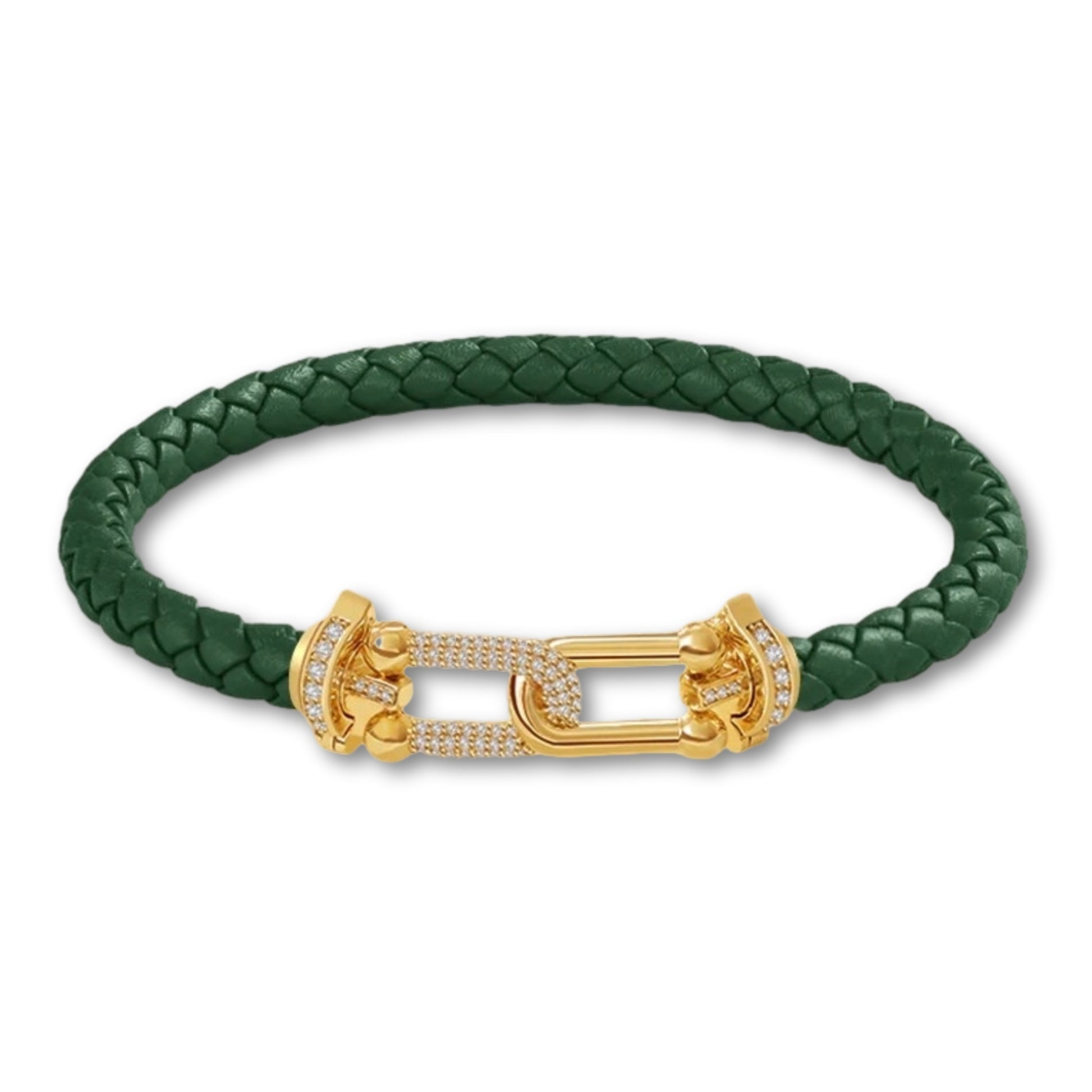 Bracelet en cuir tressé pour femme fermoir doré – 12 couleurs Vert Foncé / 16cm