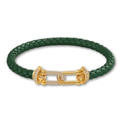 Bracelet en cuir tressé pour femme fermoir doré – 12 couleurs Vert Foncé / 16cm