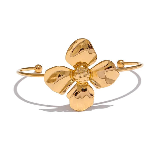 bracelet fleur acier doré femme