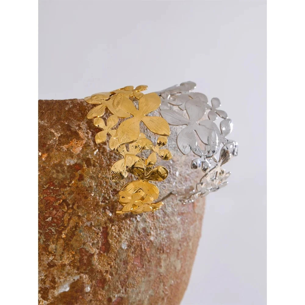 Bracelet floral doré acier