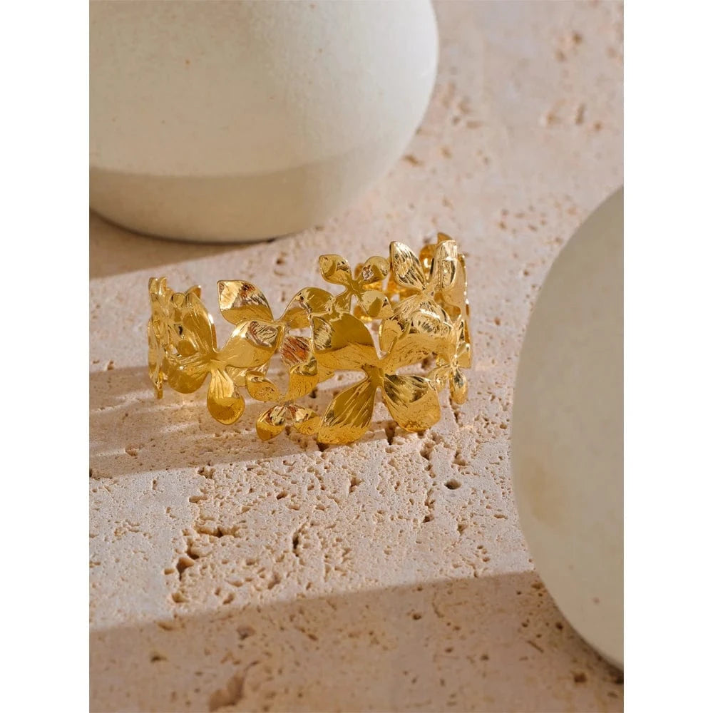 Bracelet floral doré acier