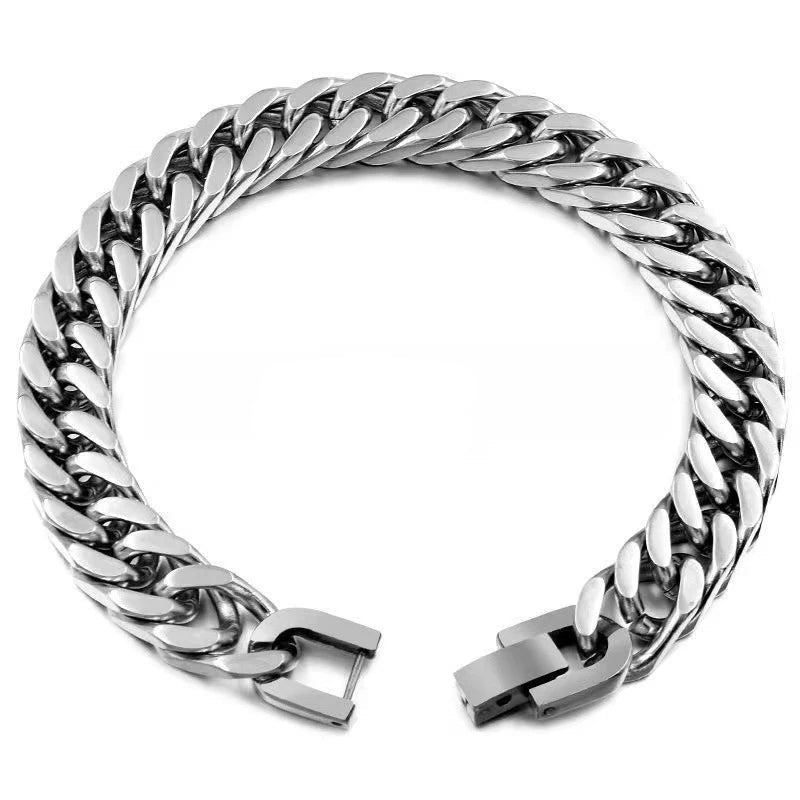 Bracelet gourmette cubaine acier homme massif 8-12mm | WristArt 10 mm / 19 cm