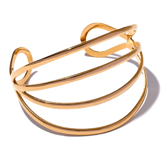 Bracelet graphique féminin acier doré ajouré