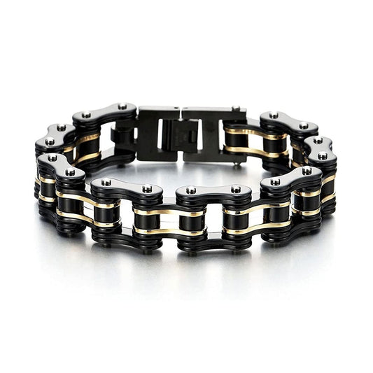 bracelet homme acier chaine de moto Noir / 19cm
