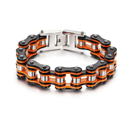 bracelet homme acier chaine de moto Orange / 19cm