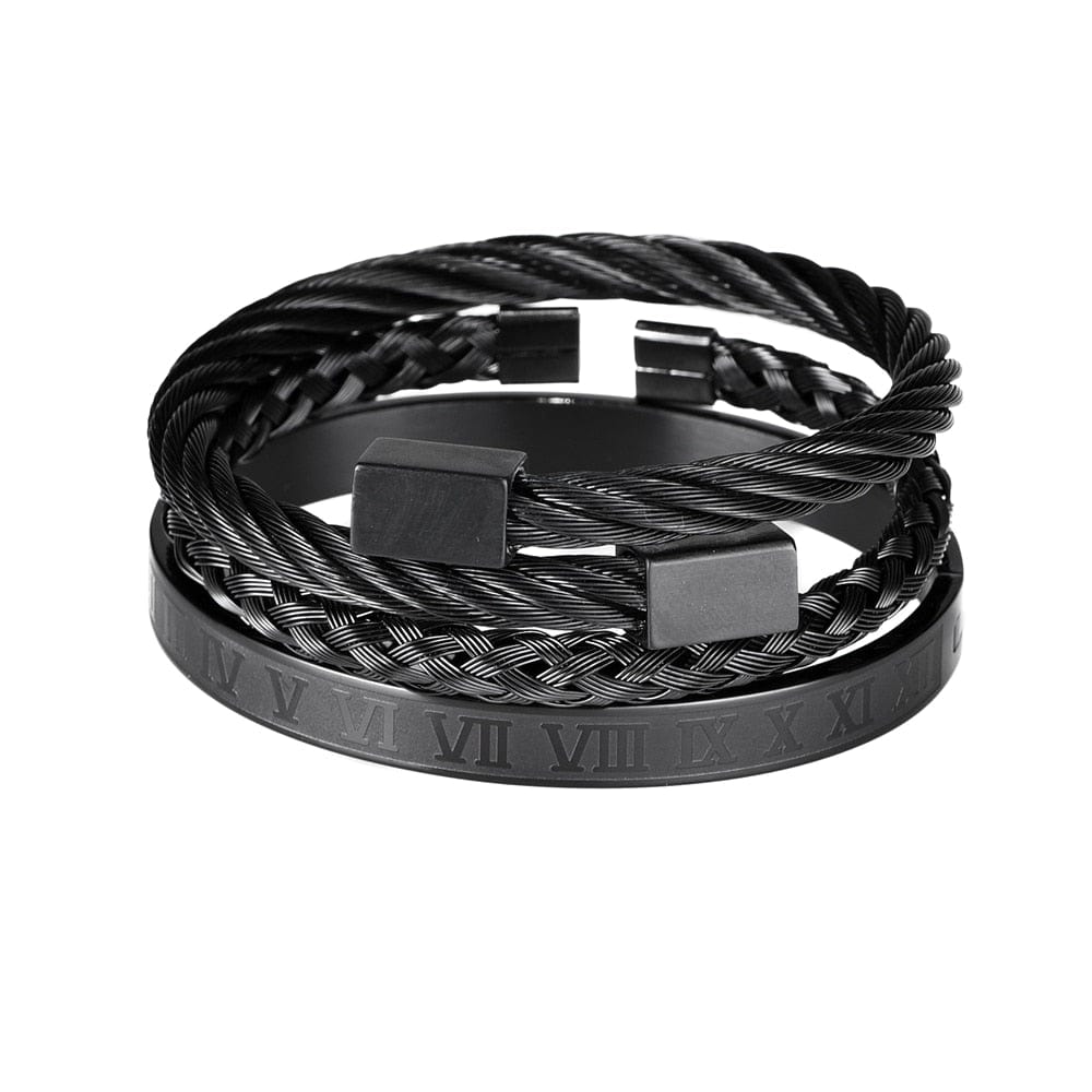 bracelet homme acier inoxydable pas cher Noir