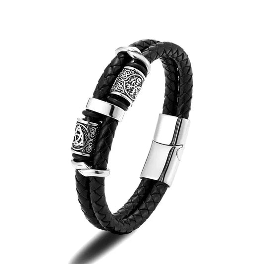 Bracelet homme cuir tressé argenté Noir / 19cm