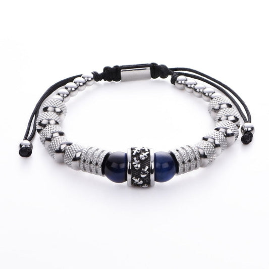 bracelet homme perle et tete de mort Bleu