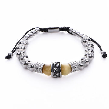 bracelet homme perle et tete de mort Jaune