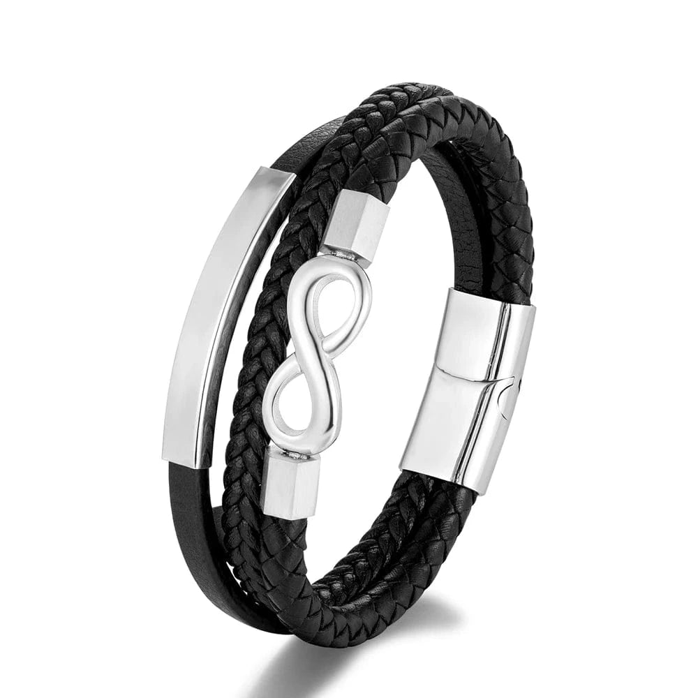 bracelet infini en cuir pour homme Argent / 19cm