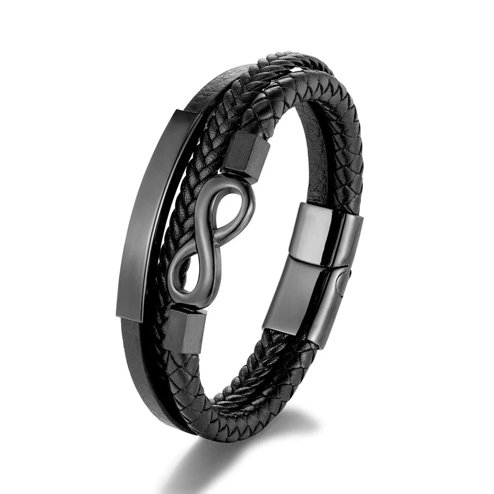 bracelet infini en cuir pour homme Noir / 19cm