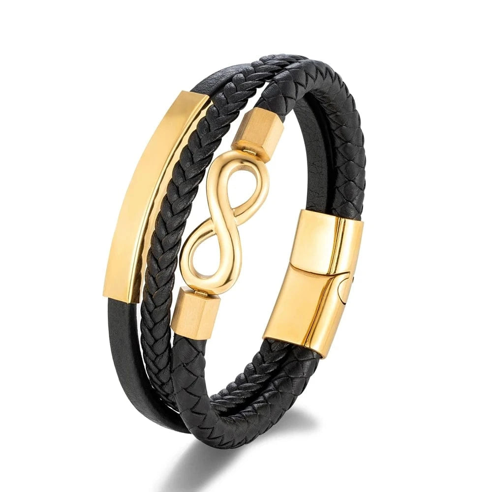 bracelet infini en cuir pour homme Or / 19cm