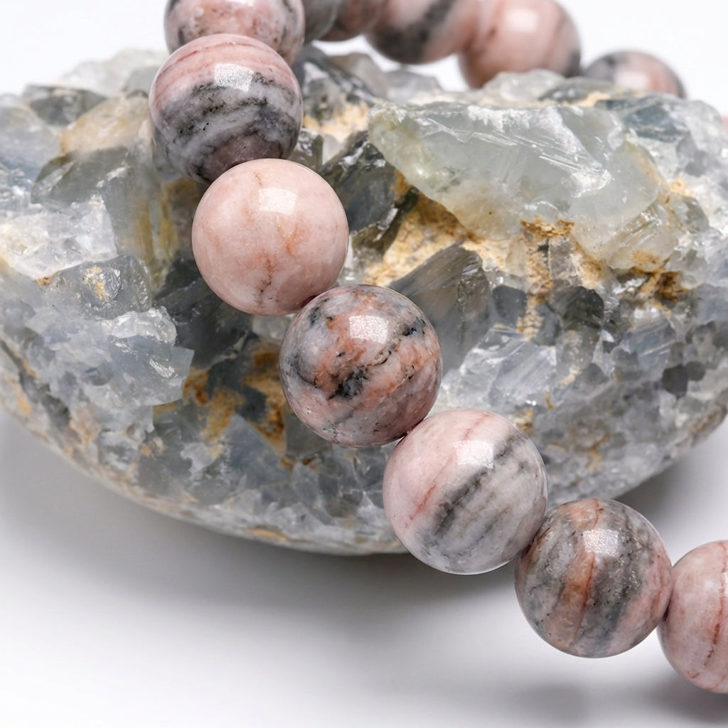 Bracelet Jaspe Zébra Rose 6/8mm Pierre Naturelle | WristArt