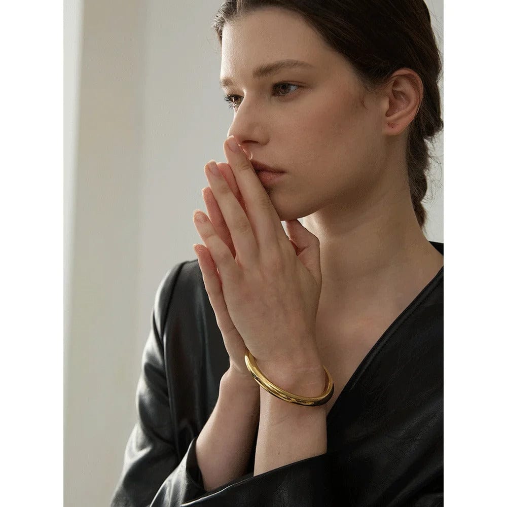 bracelet jonc en acier inoxydable doré femme