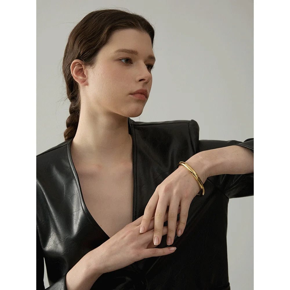 bracelet jonc en acier inoxydable doré femme