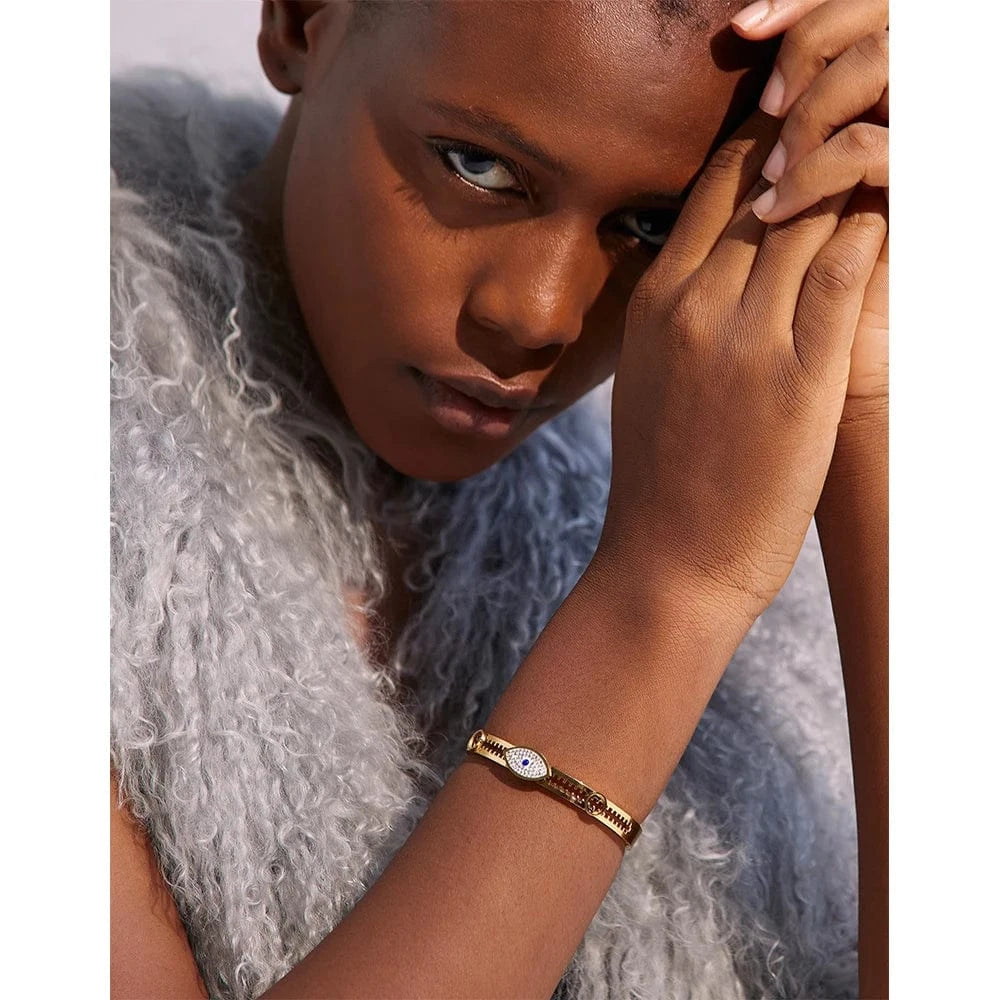 Yhpup – Bracelet de 60mm en acier inoxydable pour femme, bijou en métal, zircon cubique, plaqué or véritable, à la mode