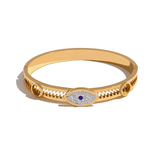 Yhpup – Bracelet de 60mm en acier inoxydable pour femme, bijou en métal, zircon cubique, plaqué or véritable, à la mode Or