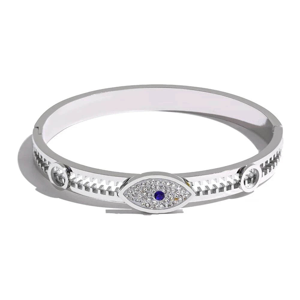 Yhpup – Bracelet de 60mm en acier inoxydable pour femme, bijou en métal, zircon cubique, plaqué or véritable, à la mode Platine